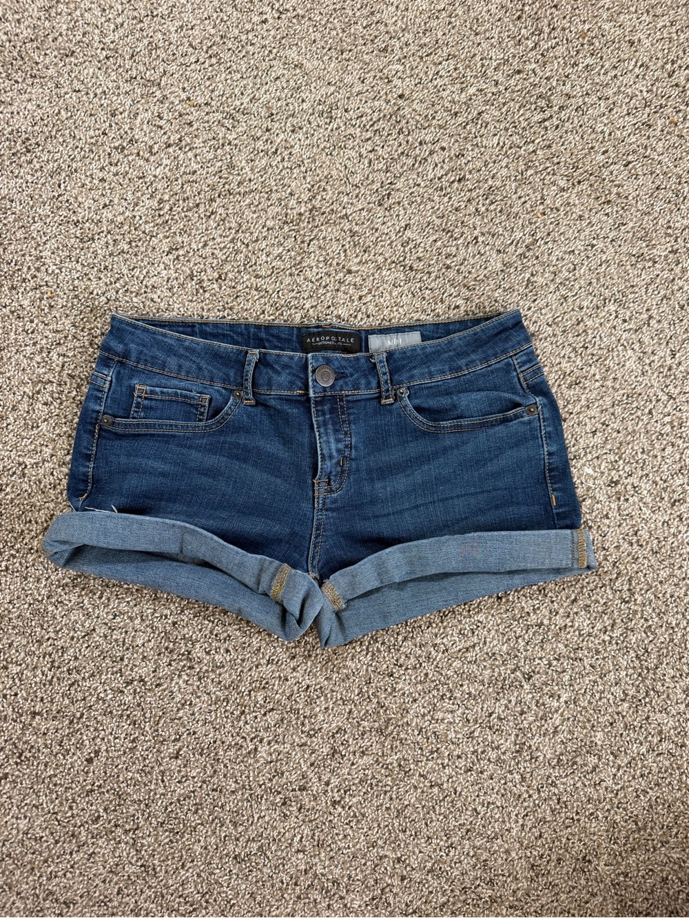 Aeropostale Low Rise Women's Dark Blue Cuff Denim Shorts